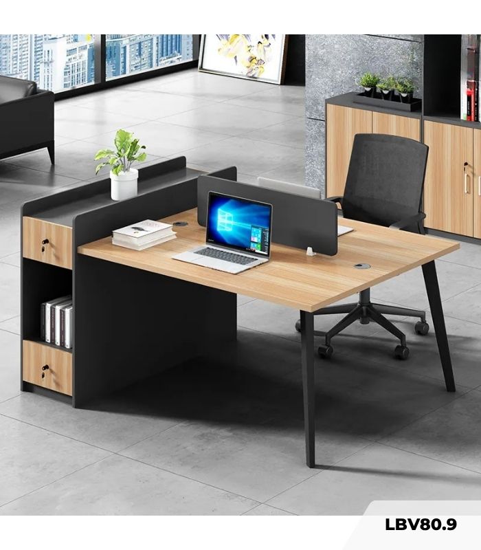 Cụm bàn làm việc 2 người LBV80.9 150x120 - Vân gỗ nhạt