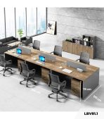 Cụm bàn làm việc 6 người LBV81.1 360x120 - Vân gỗ đậm kết hợp Ghi