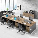 Cụm bàn làm việc 6 người LBV81.1 360x120 - Vân gỗ đậm kết hợp Ghi