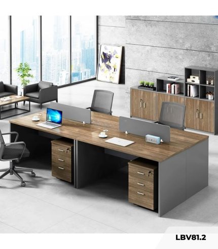 Cụm bàn làm việc 4 người LBV81.2 240x120 - Vân gỗ đậm kết hợp Ghi
