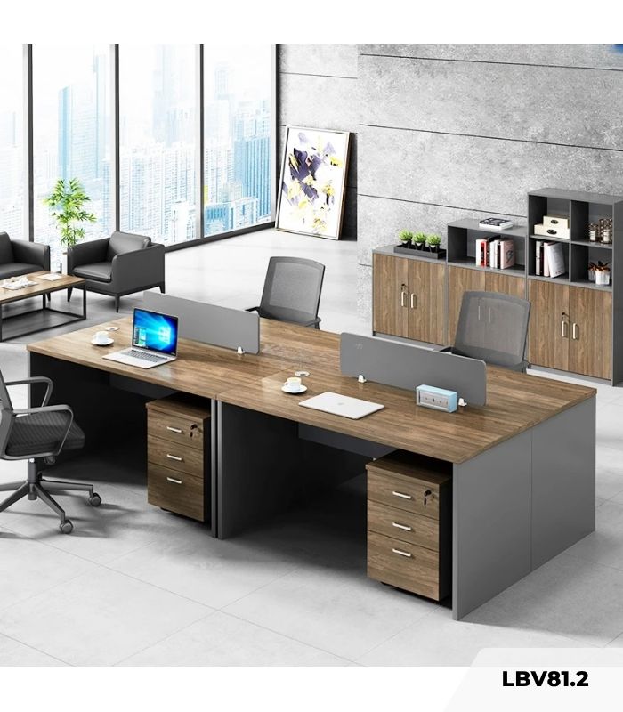 Cụm bàn làm việc 4 người LBV81.2 240x120 - Vân gỗ đậm kết hợp Ghi