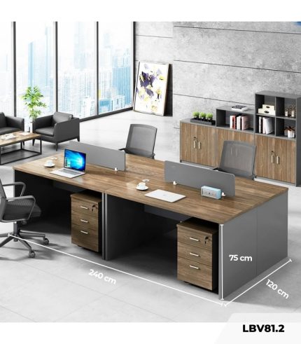 Cụm bàn làm việc 4 người LBV81.2 240x120 - Vân gỗ đậm kết hợp Ghi