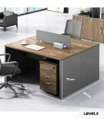 Cụm bàn làm việc 2 người LBV81.3 120x120 - Vân gỗ đậm kết hợp Ghi