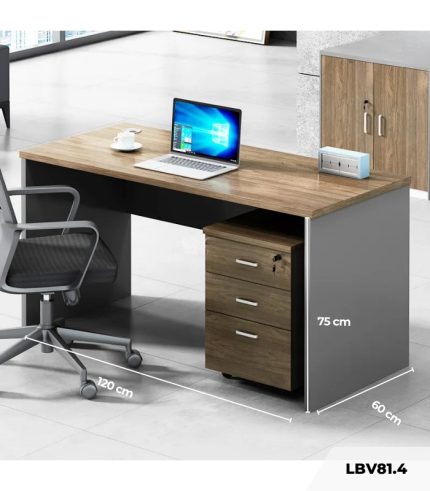 Bàn làm việc LBV81.4 120x60 - Vân gỗ đậm kết hợp Ghi