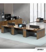 Cụm bàn làm việc 6 người LBV82.1 360x120 - Vân gỗ đậm kết hợp Ghi