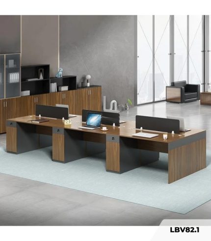 Cụm bàn làm việc 6 người LBV82.1 360x120 - Vân gỗ đậm kết hợp Ghi
