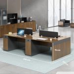 Cụm bàn làm việc 4 người LBV82.2 240x120 - Vân gỗ đậm kết hợp Ghi