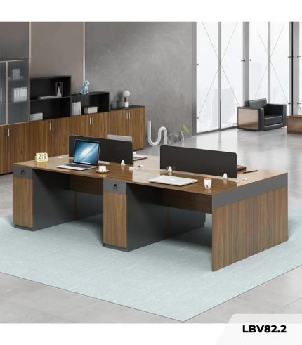 Cụm bàn làm việc 4 người LBV82.2 240x120 - Vân gỗ đậm kết hợp Ghi