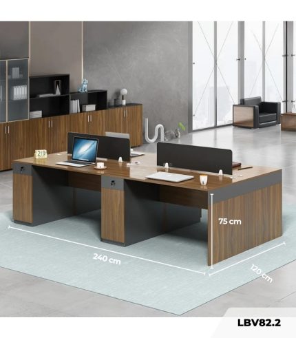 Cụm bàn làm việc 4 người LBV82.2 240x120 - Vân gỗ đậm kết hợp Ghi