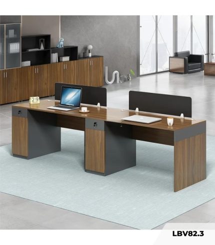 Cụm bàn làm việc 2 người LBV82.3 240x60 - Vân gỗ đậm kết hợp Ghi