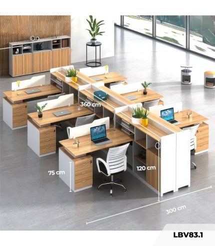 Cụm bàn làm việc 6 người LBV83.1 300x360 - Vân gỗ nhạt kết hợp Trắng