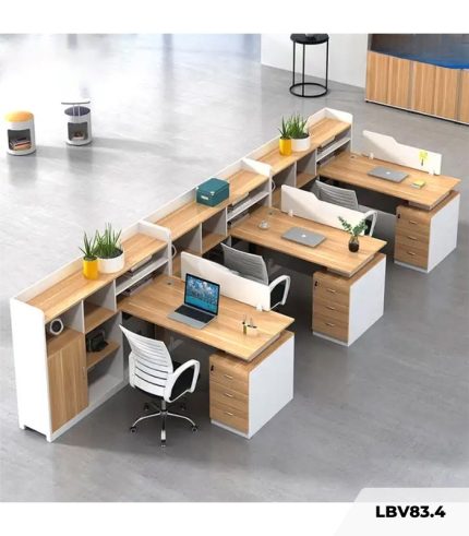 Cụm bàn làm việc 3 người LBV83.4 150x360 - Vân gỗ nhạt kết hợp Trắng