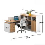 Bàn làm việc LBV83.5 150x120 - Vân gỗ nhạt kết hợp Trắng