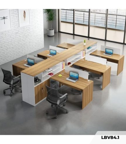 Cụm bàn làm việc 6 người LBV84.1 300x360 - Vân gỗ nhạt kết hợp Trắng