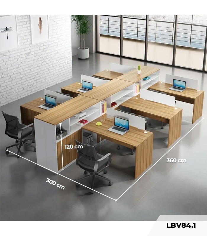 Cụm bàn làm việc 6 người LBV84.1 300x360 - Vân gỗ nhạt kết hợp Trắng