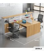 Cụm bàn làm việc 2 người LBV84.3 150x240 - Vân gỗ nhạt kết hợp Trắng