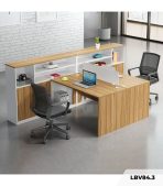 Cụm bàn làm việc 2 người LBV84.3 150x240 - Vân gỗ nhạt kết hợp Trắng