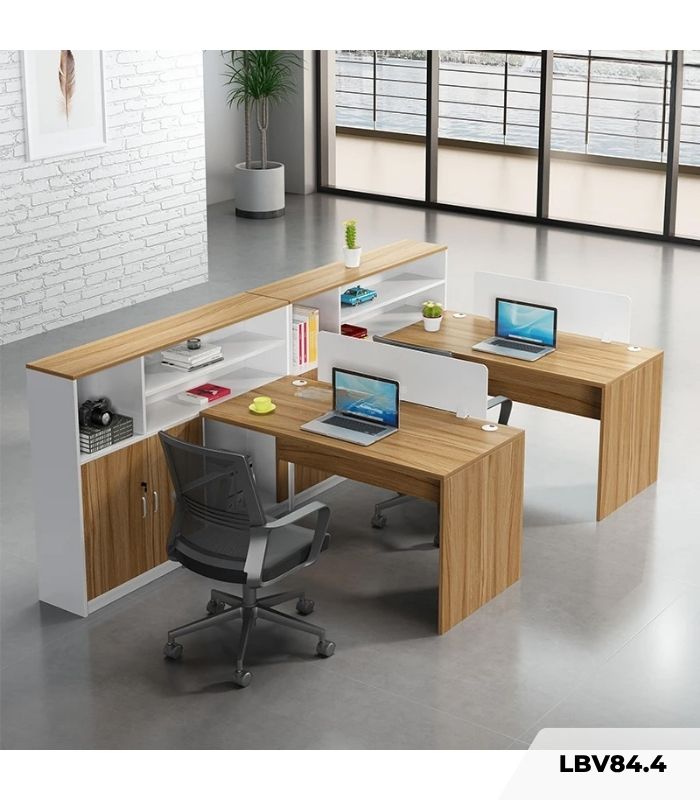 Cụm bàn làm việc 2 người LBV84.4 150x240 - Vân gỗ nhạt kết hợp Trắng