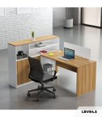 Bàn làm việc LBV84.5 150x120 - Vân gỗ nhạt kết hợp Trắng