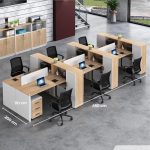 Cụm bàn làm việc 6 người LBV85.1 450x200 - Vân gỗ nhạt kết hợp Trắng