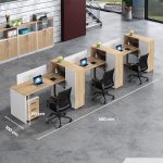 Cụm bàn làm việc 3 người LBV85.3 450x100 - Vân gỗ nhạt kết hợp Trắng
