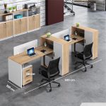 Cụm bàn làm việc 2 người LBV85.4 300x100 - Vân gỗ nhạt kết hợp Trắng