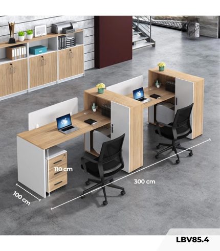 Cụm bàn làm việc 2 người LBV85.4 300x100 - Vân gỗ nhạt kết hợp Trắng