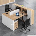 Cụm bàn làm việc 2 người LBV85.5 150x200 - Vân gỗ nhạt kết hợp Trắng
