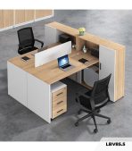 Cụm bàn làm việc 2 người LBV85.5 150x200 - Vân gỗ nhạt kết hợp Trắng