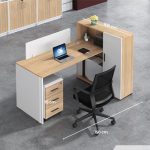 Bàn làm việc Chữ L LBV85.6 150x100 - Vân gỗ nhạt kết hợp Trắng