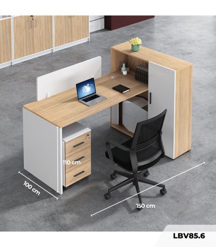 Bàn làm việc LBV85.6 150x100 - Vân gỗ nhạt kết hợp Trắng