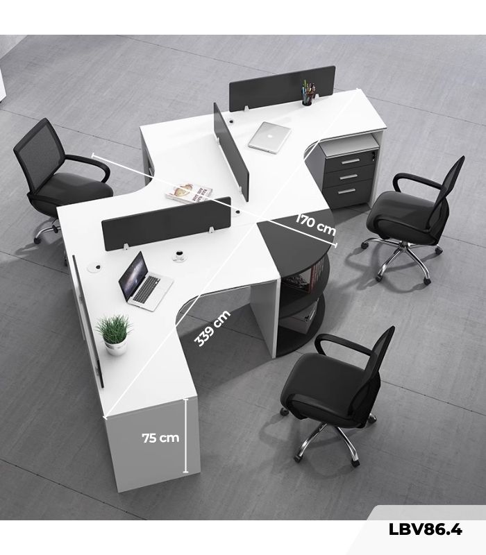 Cụm bàn làm việc 3 người LBV86.4 339x170 - Trắng