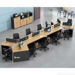 Cụm bàn làm việc 8+2 người LBV87.1 624x220 - Vân gỗ nhạt kết hợp Ghi