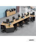 Cụm bàn làm việc 8+2 người LBV87.1 624x220 - Vân gỗ nhạt kết hợp Ghi