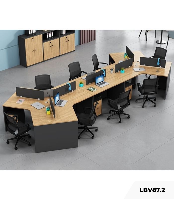 Cụm bàn làm việc 8 người LBV87.2 504x220 - Vân gỗ nhạt kết hợp Ghi