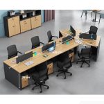 Cụm bàn làm việc 6+1 người LBV87.3 432x220 - Vân gỗ nhạt kết hợp Ghi