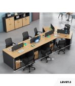 Cụm bàn làm việc 6+1 người LBV87.3 432x220 - Vân gỗ nhạt kết hợp Ghi