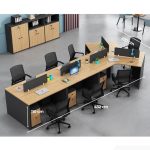 Cụm bàn làm việc 6+1 người LBV87.3 432x220 - Vân gỗ nhạt kết hợp Ghi