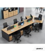 Cụm bàn làm việc 6+1 người LBV87.3 432x220 - Vân gỗ nhạt kết hợp Ghi