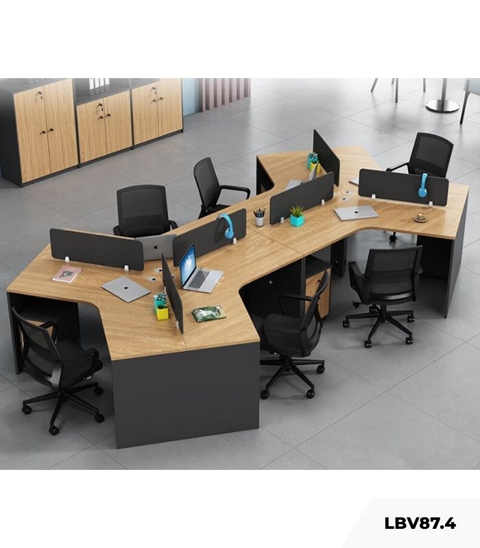 Cụm bàn làm việc 6 người LBV87.4 384x220 - Vân gỗ nhạt kết hợp Ghi