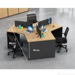 Cụm bàn làm việc 3 người LBV87.6 220x192 - Vân gỗ nhạt kết hợp Ghi