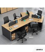Cụm bàn làm việc 4+1 người LBV87.5 312x220 - Vân gỗ nhạt kết hợp Ghi