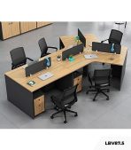 Cụm bàn làm việc 4+1 người LBV87.5 312x220 - Vân gỗ nhạt kết hợp Ghi