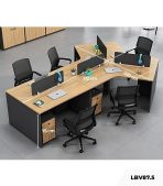 Cụm bàn làm việc 4+1 người LBV87.5 312x220 - Vân gỗ nhạt kết hợp Ghi