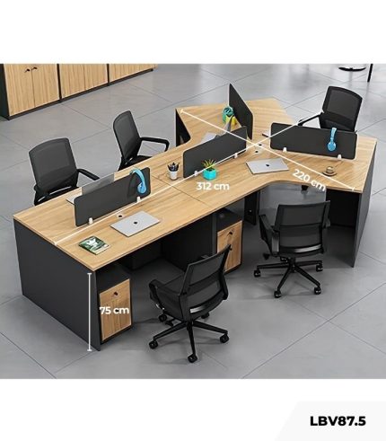 Cụm bàn làm việc 4+1 người LBV87.5 312x220 - Vân gỗ nhạt kết hợp Ghi