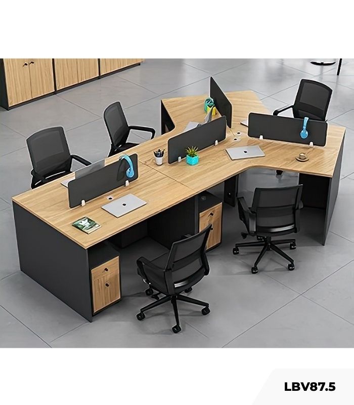 Cụm bàn làm việc 4+1 người LBV87.5 312x220 - Vân gỗ nhạt kết hợp Ghi