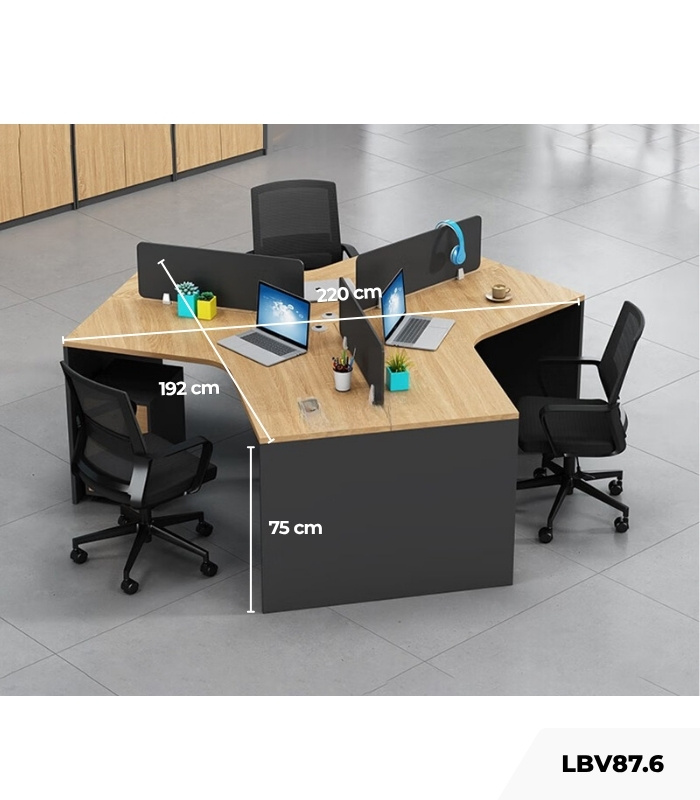 Cụm bàn làm việc 3 người LBV87.6 220x192 - Vân gỗ nhạt kết hợp Ghi