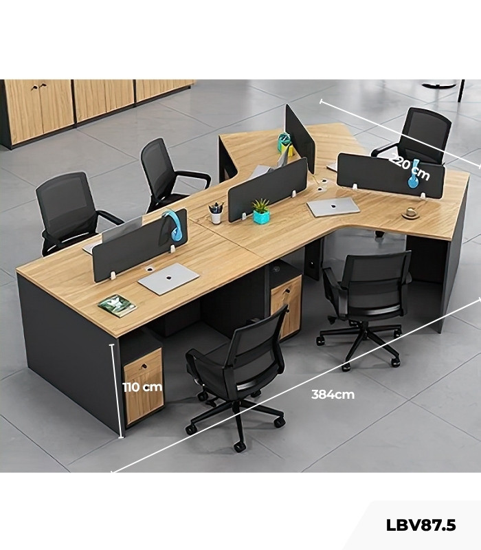 Cụm bàn làm việc 4+1 người LBV87.5 312x220 - Vân gỗ nhạt kết hợp Ghi