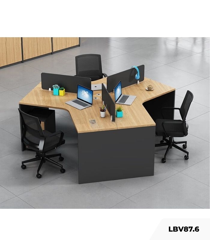 Cụm bàn làm việc 3 người LBV87.6 220x192 - Vân gỗ nhạt kết hợp Ghi