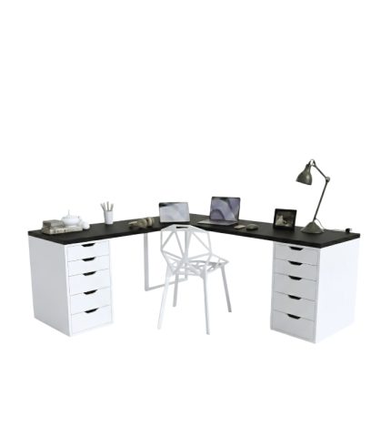 Bàn làm việc IKEA Chữ L 2 Tủ LBV89.01 120x120 - Trắng + Đen